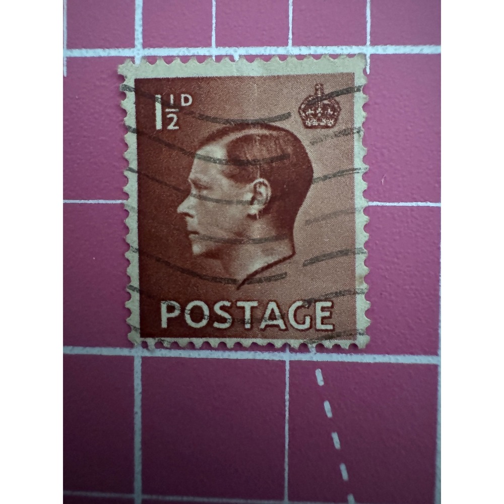 Vintage Great Britain King George VI 1 1/2d Brown Postage Stamp Used UK Stamp
